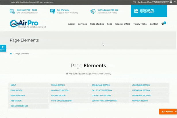 airpro theme page elements - animated